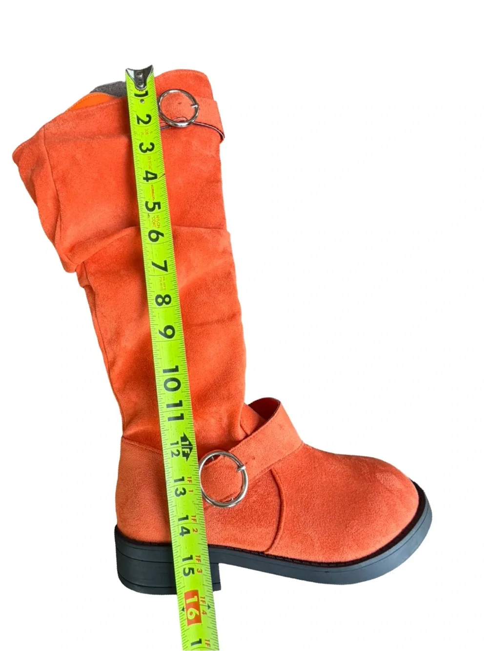 Women's Orange Suede Mid-Calf Buckle Boots Size 37 EU 6.5 American Unworn